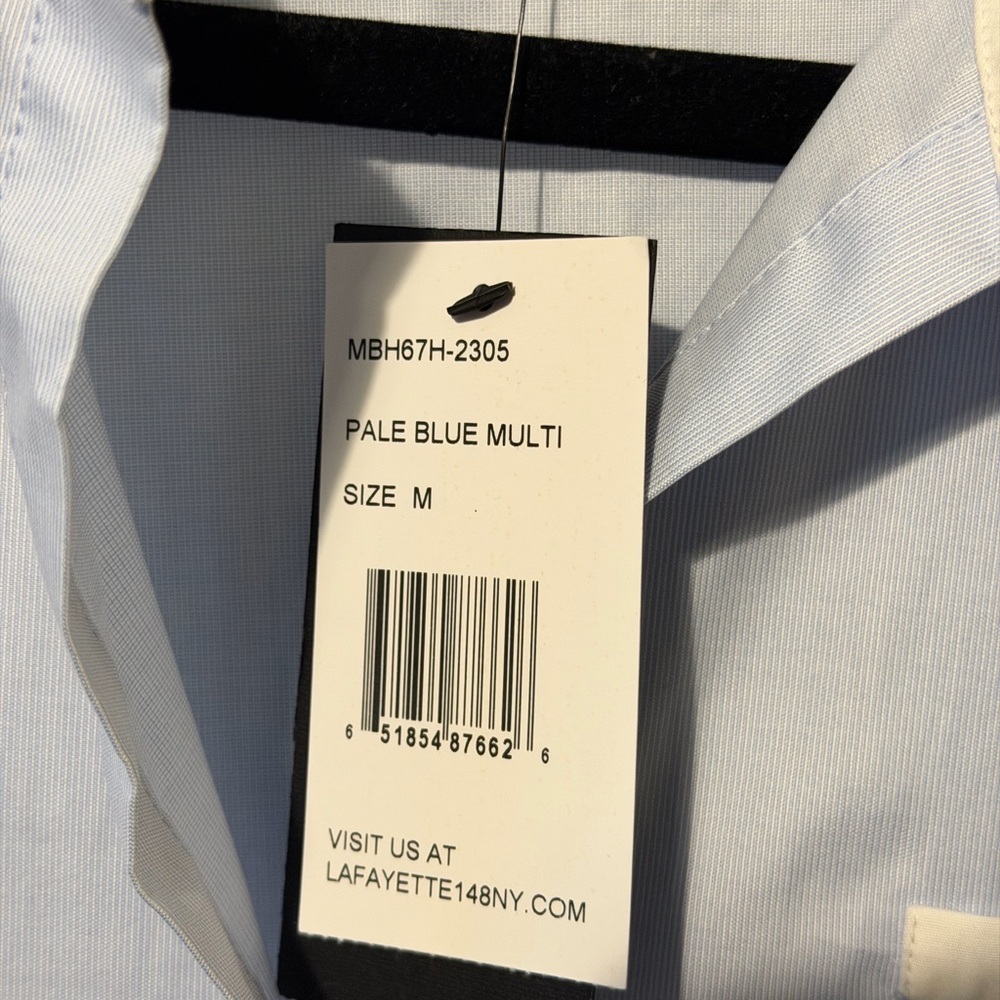 Lafayette 148 New York Pale Blue Micro Pinstripe Button Down Shirt Size M - Picture 6 of 8